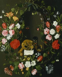 Vanitas-Stillleben mit Blumen